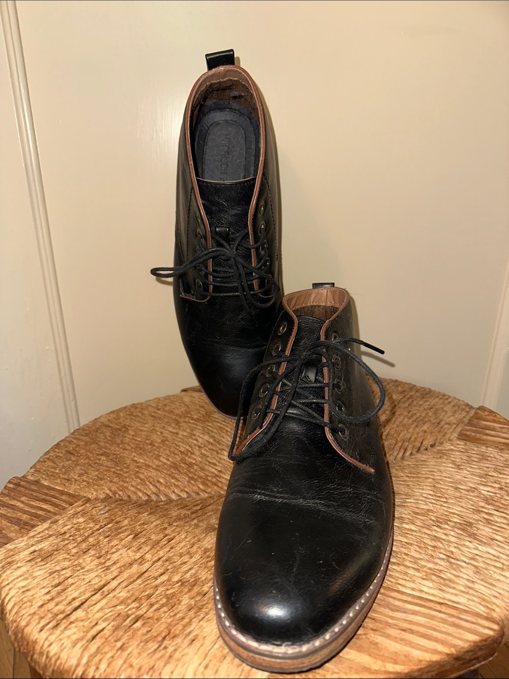 Classic Black Leather Chukka Boots with Brown Trim